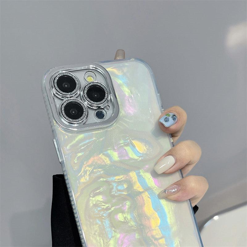 Luxury Glitzy Laser Rainbow with Lens Film Protection Case for iPhone 15 Pro Max 14 Plus 13 12 11 Pro All-Inclusive Fall Protection Cover