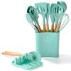 13Pcs Ilicone Kitchen Utensils Spatula Shovel Soup Spoon Cooking Tool with Storage Bucket Non-Stick Wood Handle Kitchen Gadgets