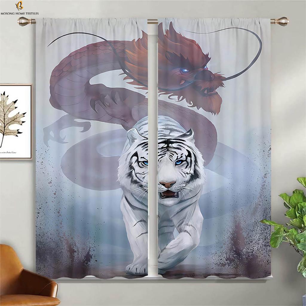Cheetah Tiger Animal 3d Three-Dimensional Printing Curtain Bedroom Living Room Study Kitchen Window Decoration Curtain 2 Pieces