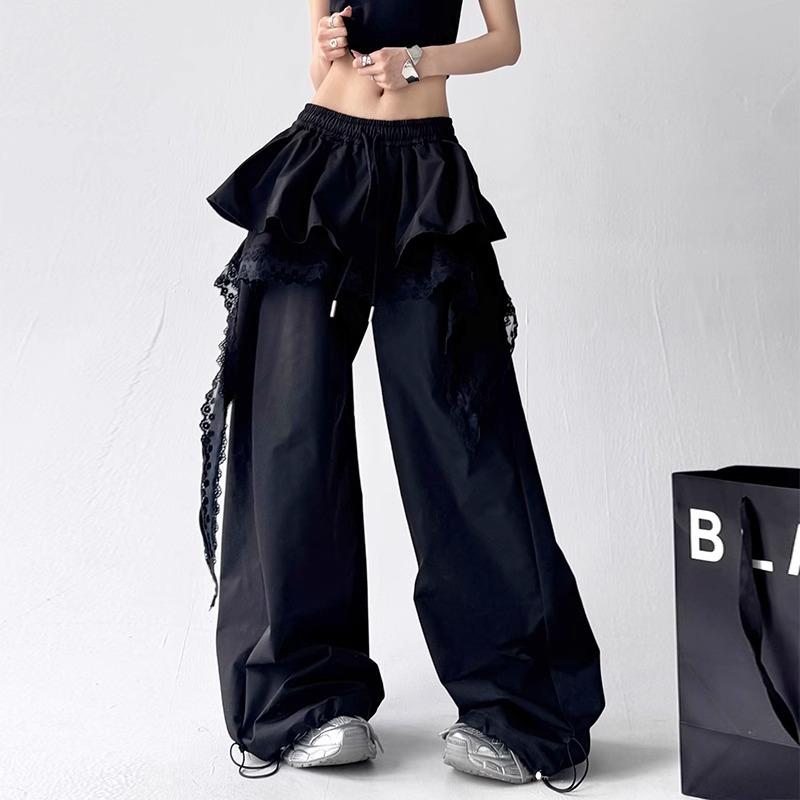 White pants women's summer thin stacked skirt design tooling casual pants women's niche splicing