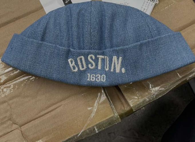 Vintage Style Denim Beanie Hat Boston 1630 Embroidered Streetwear Casual Cap for Everyday Use Unisex Headwear One Size