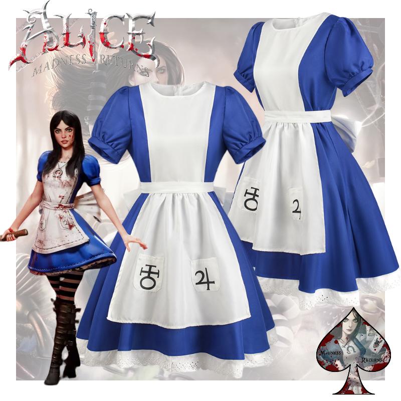 Madness Returns Alice Cosplay Costume Girl Game Dress Party Outfit Halloween