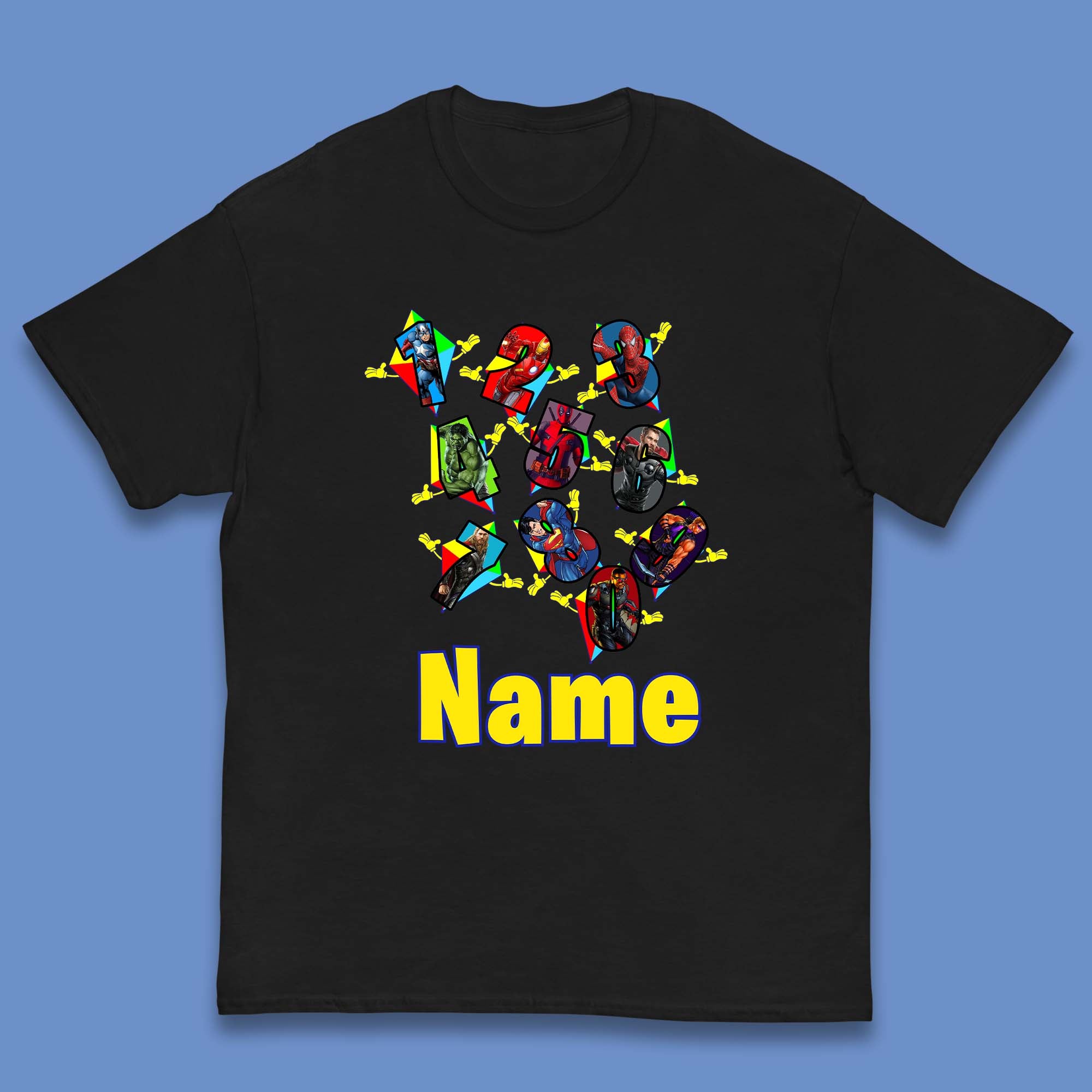 Personalised Number Day Superheroes Superheroes Kids T-Shirt 150