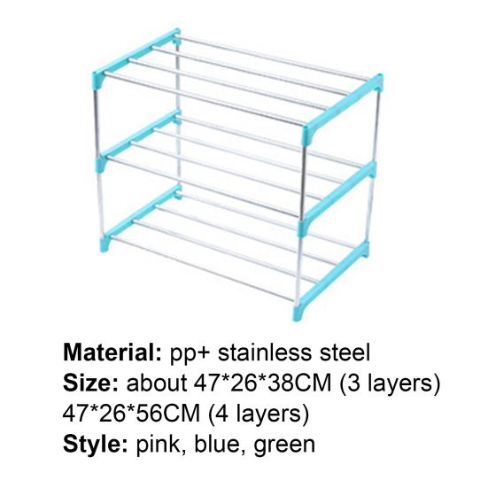 3/4 Layers Shoe Rack Assembled Easy Installation Stainless Steel Household Slipper Storage Shelf for Home