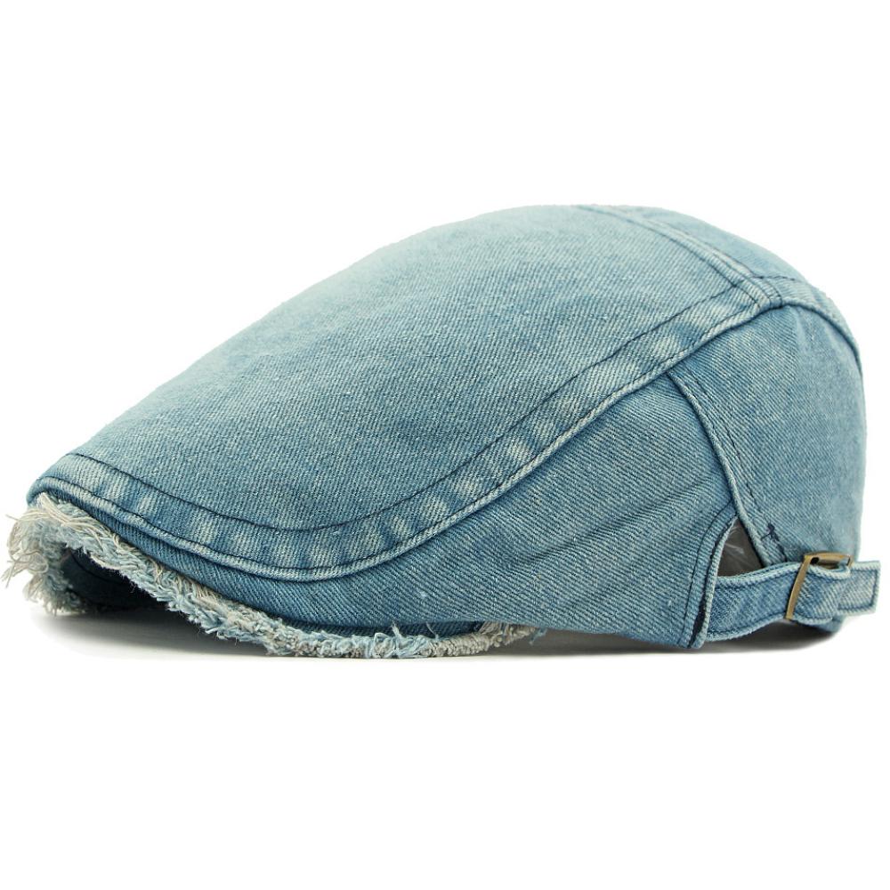 

HT4797 New Stylish Beret Cap Men Women Shabby Brim Denim Hat Male Female Artist Painter Beret Hat Adjustable Ivy Flat Cap Berets 55-60cm Adjustable