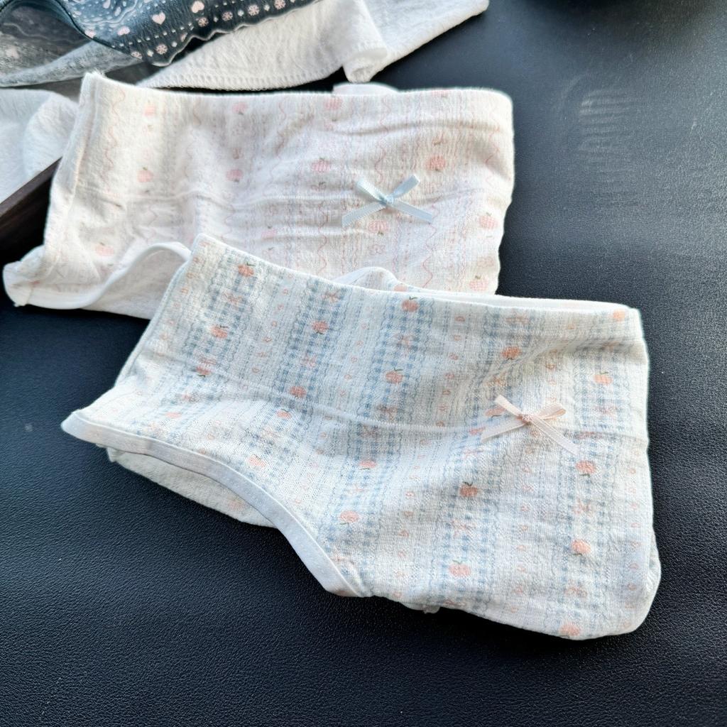 Ladies Summer Cute Printed Cotton Wide Edge Wrap Hip Mid Waist Triangle Briefs