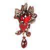 Flower Brooch Pin Women Retro Elegant Exquisite Alloy Red Rhinestone Brooch for Wedding Banquet Party