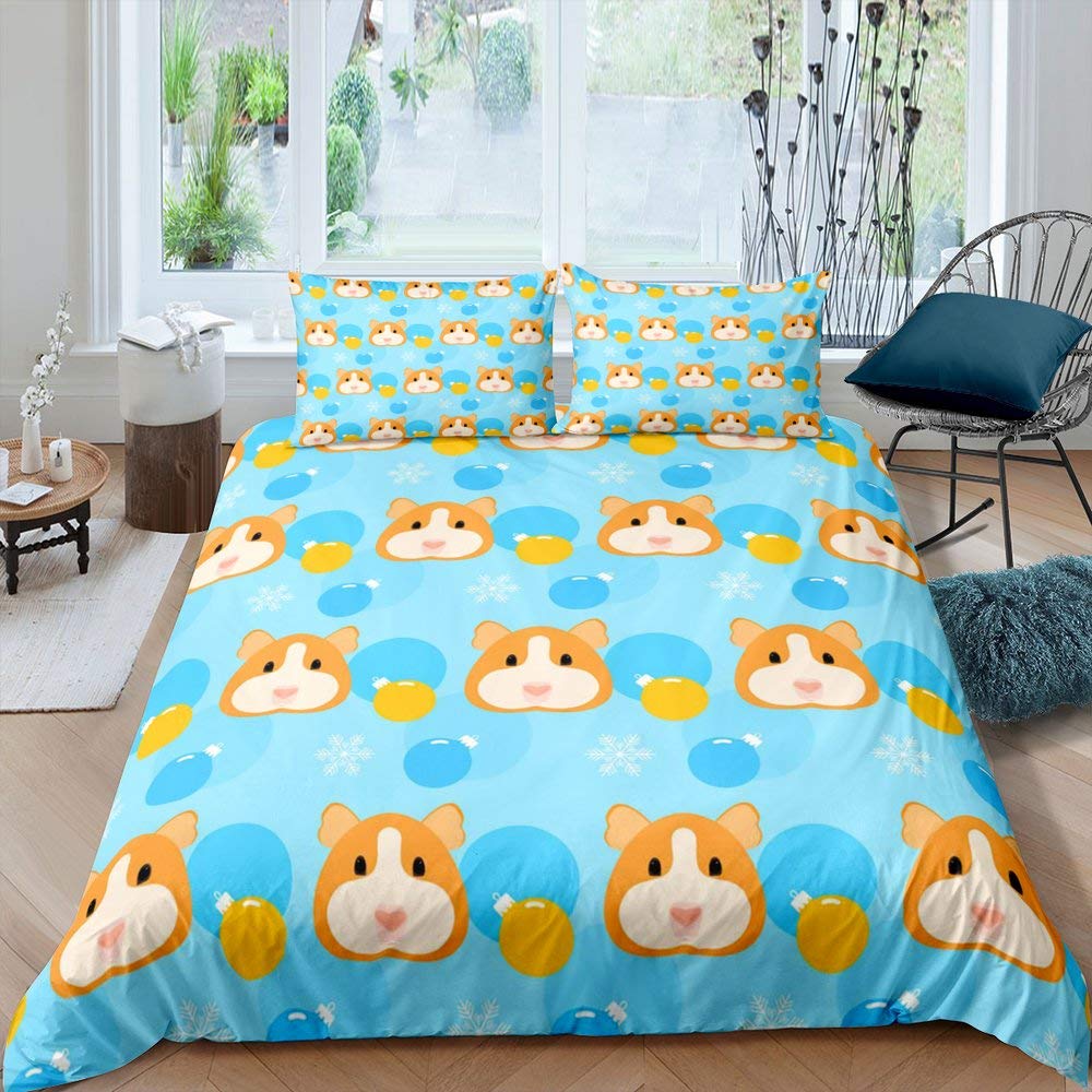 Guinea Pig Bedding Set Cute Cavy Pattern Duvet Cover for Boys Girls 3D Lovely Pet Comforter Cover Animal Theme 3Pcs Full Size