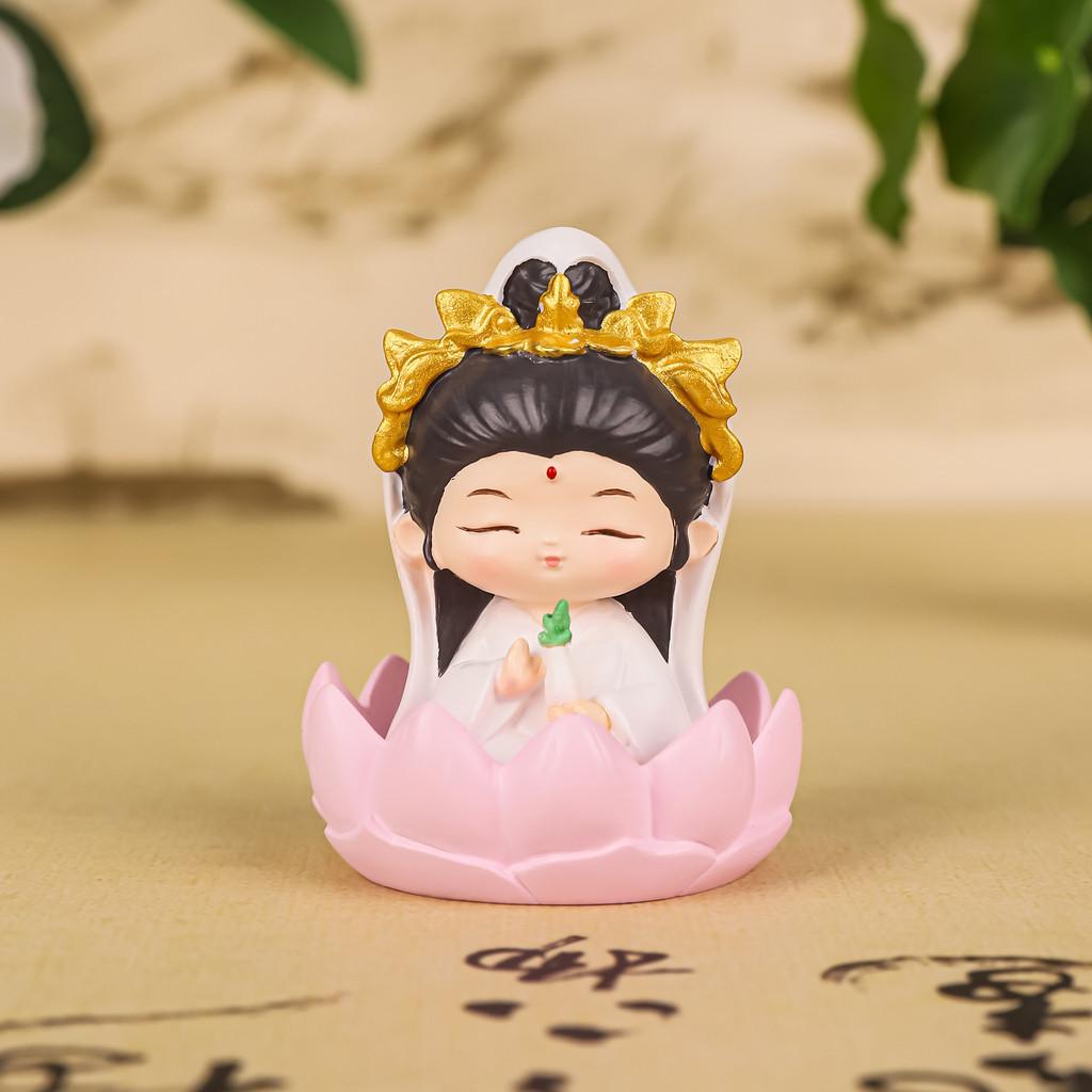 Resin Buddha Blessing Bodhisattva Lotus Figurine Car Ornament Mini Decor Gift