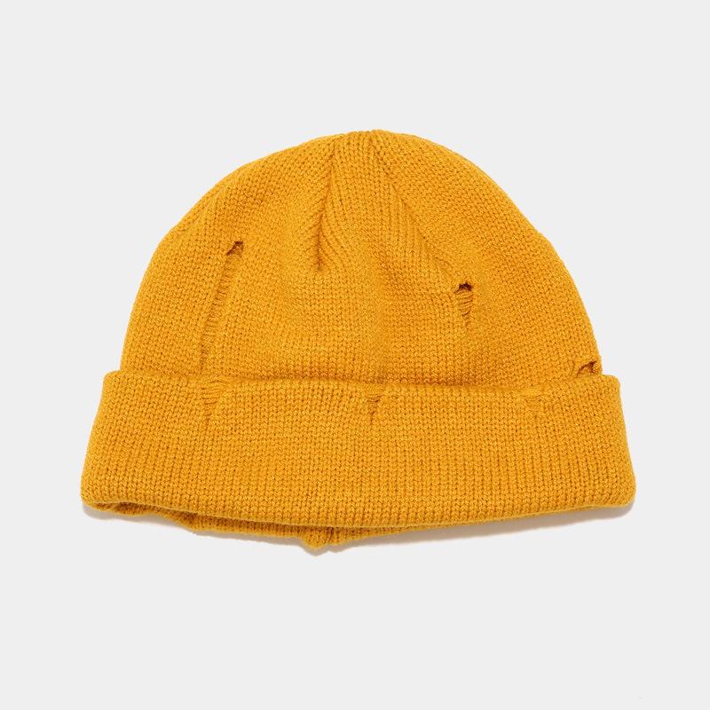 

Новая уличная дырявая шапка-бини из пряжи кор-спин, шапка землевладельца, осенне-зимняя шапка из меха дыни, теплая шапка, тренд M（56-58cm）