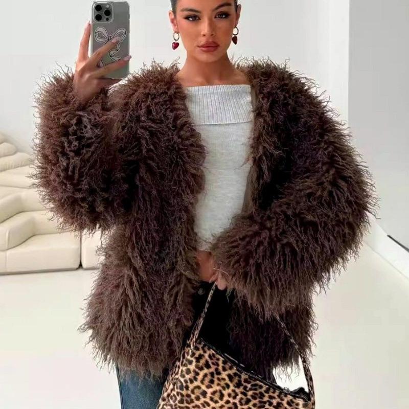 

Осенне-зимнее новое пальто большого размера из искусственной кожи с мехом, коричневая куртка, утепленный топ, женское S