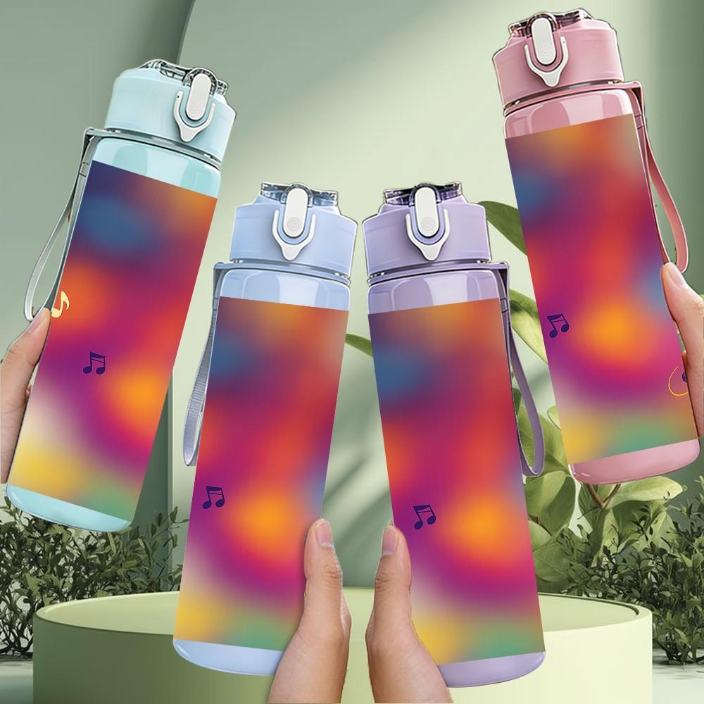 1PC Blurred Color Gradient Abstract Pattern 750ml Color Plastic Sports Water Bottle Leakproof Flip Straw Lid Suitable for Sports Office Home Use