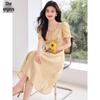 Women's Square Neck Short-Sleeve Midi Dress
