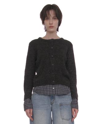 Partimento Women Boucle Shirt - Hem Layered Cardigan_Charcoal Melange