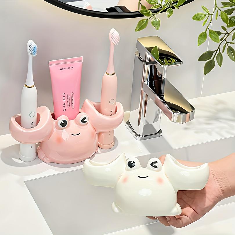 Cartoon Crab Toothbrush Holder Electric Toothbrush & Toothpaste Holder Available In Yellow, Pink, or White Sturdy Base Ceramic Material