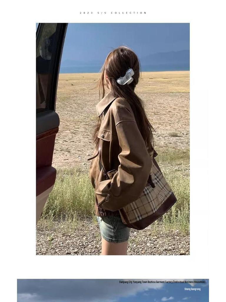 Women's Brown Retro Leather Motorcycle Jacket - New Spring & Autumn Style