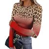 Women's Slim Fit Leopard Print Long Sleeve T-Shirt Neck Pullover Base Layer Top with Thumb Holes