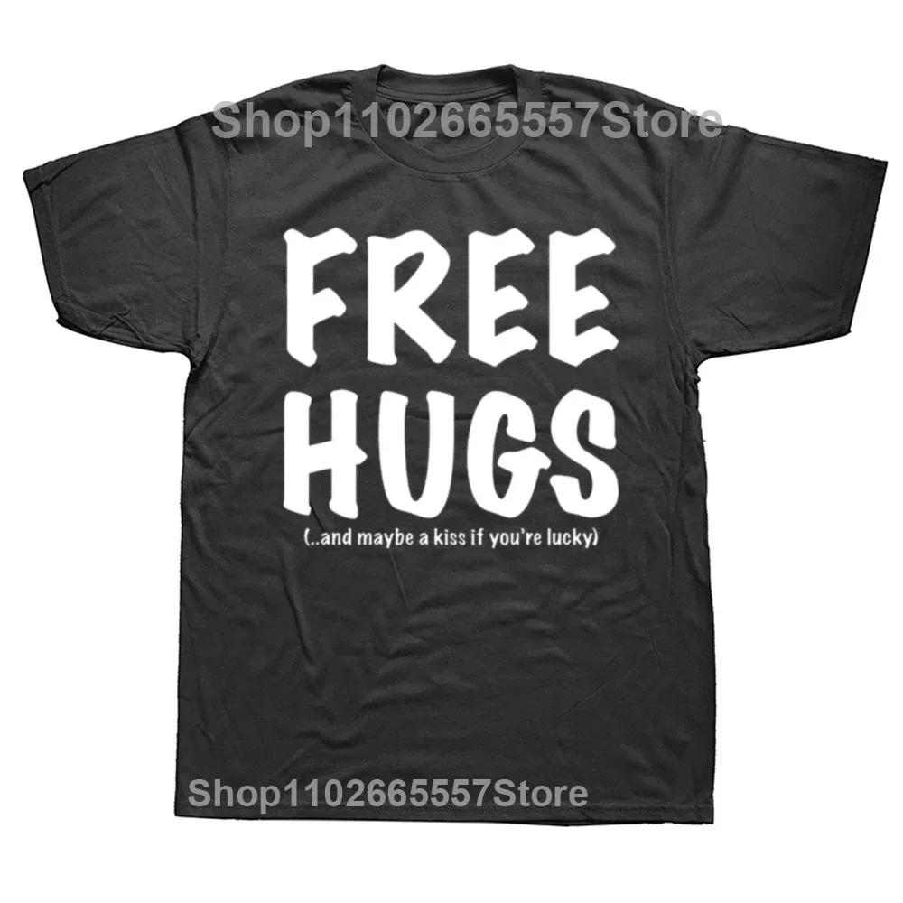 Free Hugs And Maybe A Kiss Graphic Print Tops Men Oversized New Funny T-shirt Summer Hip Hop Short Sleeve Crewneck T Shirts