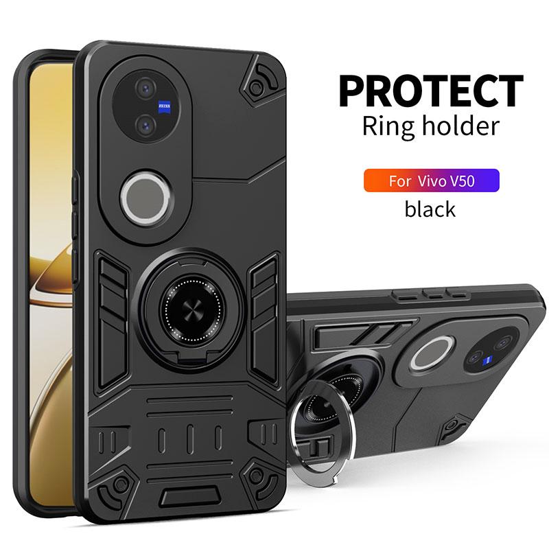 

Чехол для телефона Vivo V50 Lite V50E Y39 Y29 Y19E Y04 T4X 4G 5G, Броня, Вращающееся кольцо-подставка 360°, Ударопрочная защитная крышка vivo V50 Lite чёрный