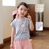 LUSON Girls' Sweet Round Neck Short Sleeve T-shirt