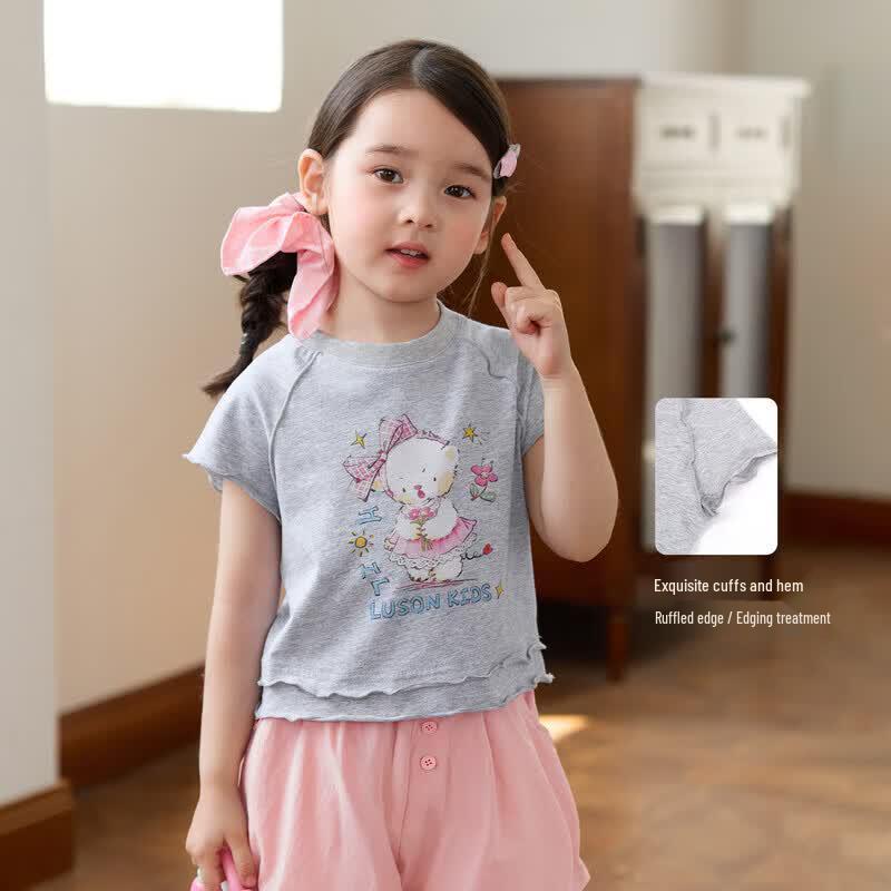 LUSON Girls' Sweet Round Neck Short Sleeve T-shirt