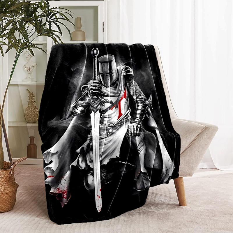 1pc Blanket Knights Templar Print Design, Lightweight Blanket for Sofa, Bed- Soft &Warm, Gift for All Seasons like Christmas, Halloween
