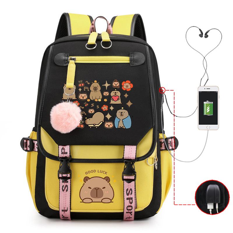 Fashion Trend Kapibara Leisure Burden Reduction Travel Bag Multifunctional Large Capacity USB Student School Bag