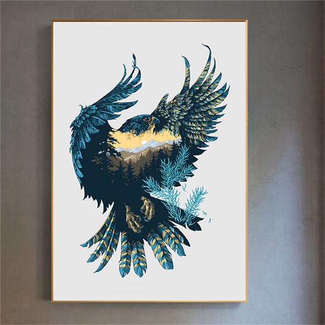 Scandinavian poster, canvas, flying eagle, forest, natural silhouette, wall art print, home decoration, oil painting without frame