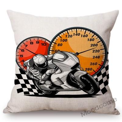 Nordic Motorbike Race Biker Club Car Pillow Case Us Flag Motorcycle Art Sofa Chair Waist Pillow Beige Linen Decor Cushion Covers
