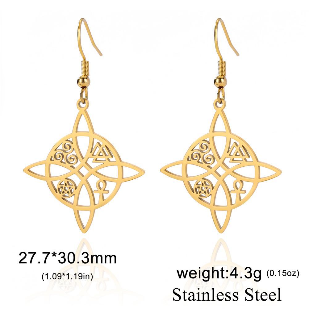 Lucktune Witch Knot Witchcraft Drop Earrings Women Stainless Steel Triskele Ankh Pentagram Symbol Earrings Vintage Jewelry Gift