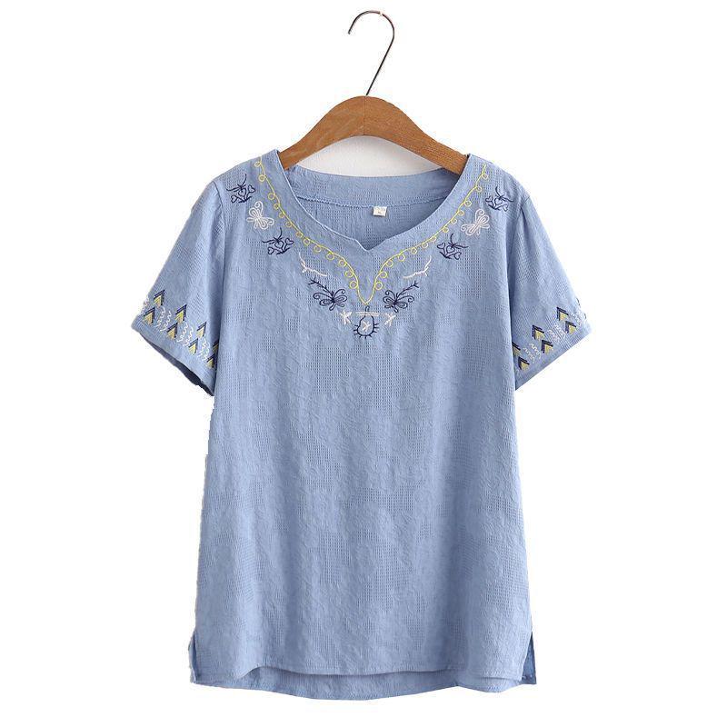 Zweiteiliges Baumwollset von Oma: Kurzärmeliges T-Shirt und lockeres Oberteil für Frauen im Alter von 50-60