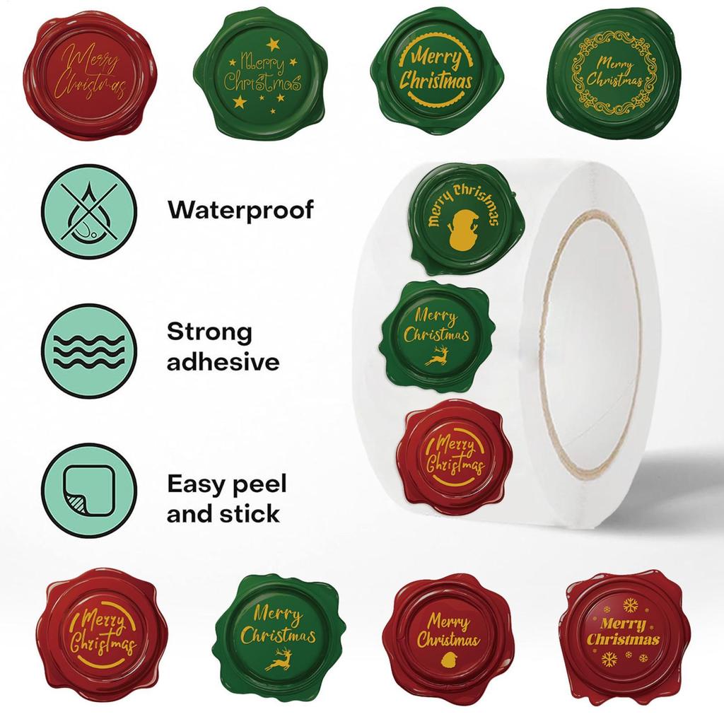 Christmas Stickers For Envelopes Seal 500 Pieces Holiday Decals Booklet DIY Waterproof Seal Stickers For DIY Craft Lovers