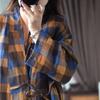 Johnature Women Vintage Plaid Chinese Style Loose Belt Spring Autumn Women Jackets