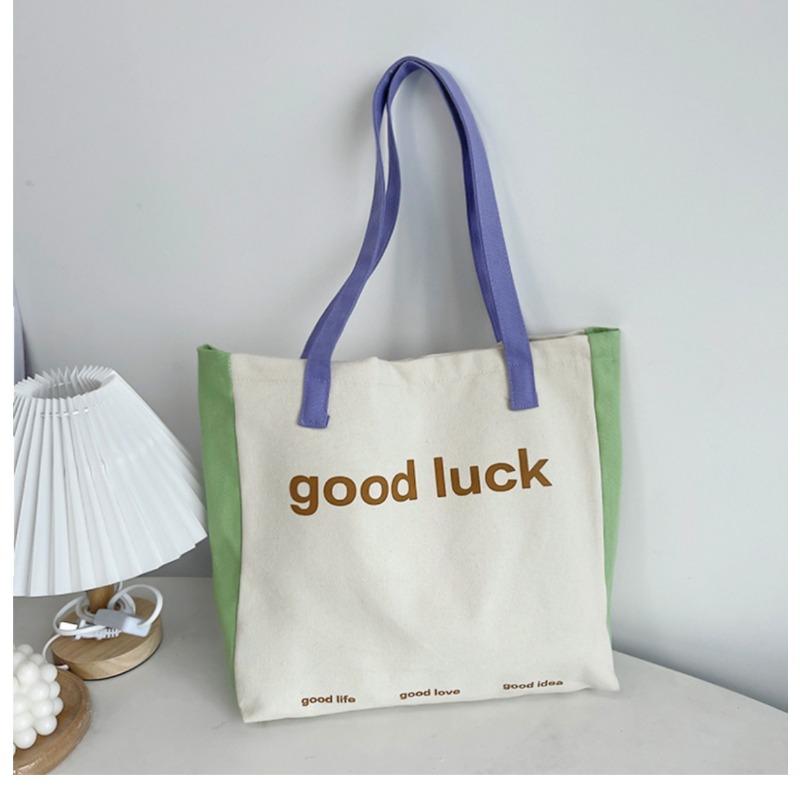 Canvas Bag Female Single Shoulder Patchwork Colorful Macaron Summer Light and Breathable Large Capacity Shoulder Tote Bag