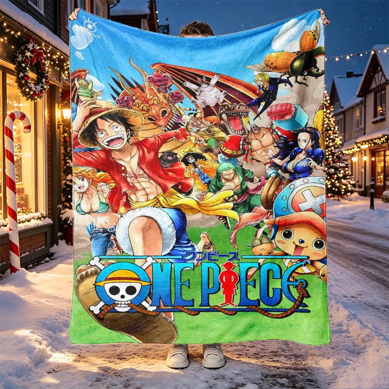 One Piece Pattern Blanket for Home Decoration, Bed, Sofa, Car Travel, Camping, Suitable for All Seasons, Birthday Christmas Gift