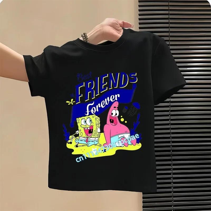 SpongeBob SquarePants childrens cotton shortsleeved boys sports shirt girls casual top with cartoon print summer Tshirt