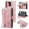 Glitter Flip Leather Phone Case for Iphone 16 Pro Max 15 Plus 14 13 Mini 12 11 XS XR SE 2 3 7 8 Card Slot Lanyard Zipper Wallet