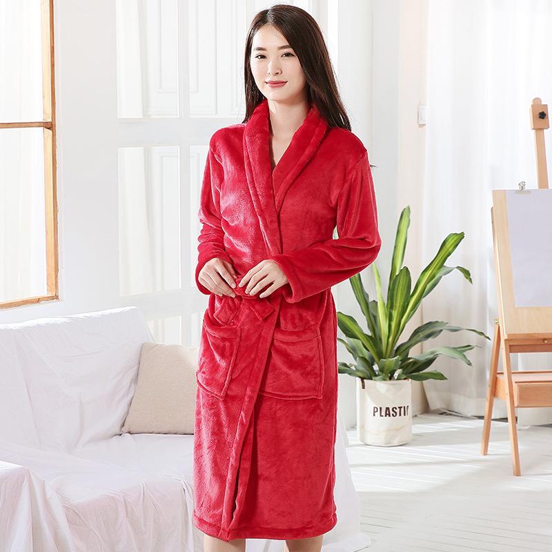 Thickened Flannel Nightgown, Large Size Autumn and Winter Pajamas, Coral Fleece Bathrobe