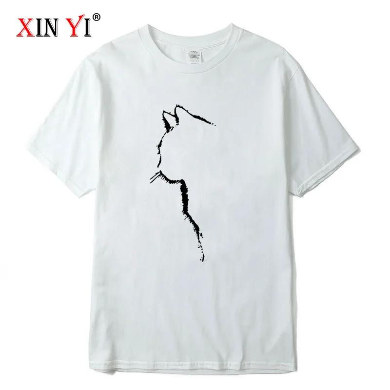 High-quality 100% pure cotton short-sleeved men's T-shirt, cool cat print O-neck, casual hip-hop men's summer T-shirt top