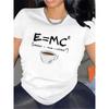 European Sizes Women's Funny Science & Coffee Chemistry T-Shirt - E=mc² Equation & Coffee Molecule Design, White Print On Black Short Sleeve Top