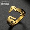 Teamer Cute Sausage Dog Adjustable Stainless Steel Ring Gold Color Lovely Animal Open Finger Ring for Women Couple Jewelry Gifts