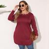 Women's Plus Size Mid-Length Burnout Hollow Out Slit Long Sleeve T-Shirt