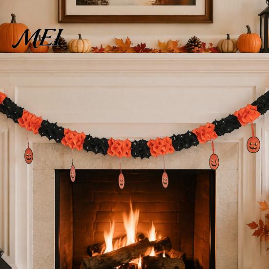 Halloween Party Decorations 10FT Garland, Spooky Skull Pumpkin Spider Hanging Paper Bunting Bat Decor Banner, Backdrop for Home, Wall, Fireplace Witch