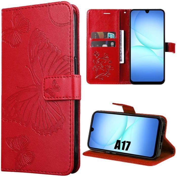 Coque de Protection - BOOLING - pour Samsung Galaxy A17 5G/4G - Synthécuir Antichoc Motif Papillon Rouge