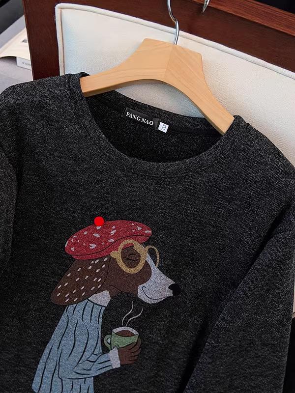 2026 Spring Women's Plus Size Dog Print Round Neck Hoodie, Long Sleeve Pullover, Extra Large 300 Jin Size.