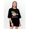 Oversized T-Shirt Black Duck Print and INSUNAD Text Casual Streetwear