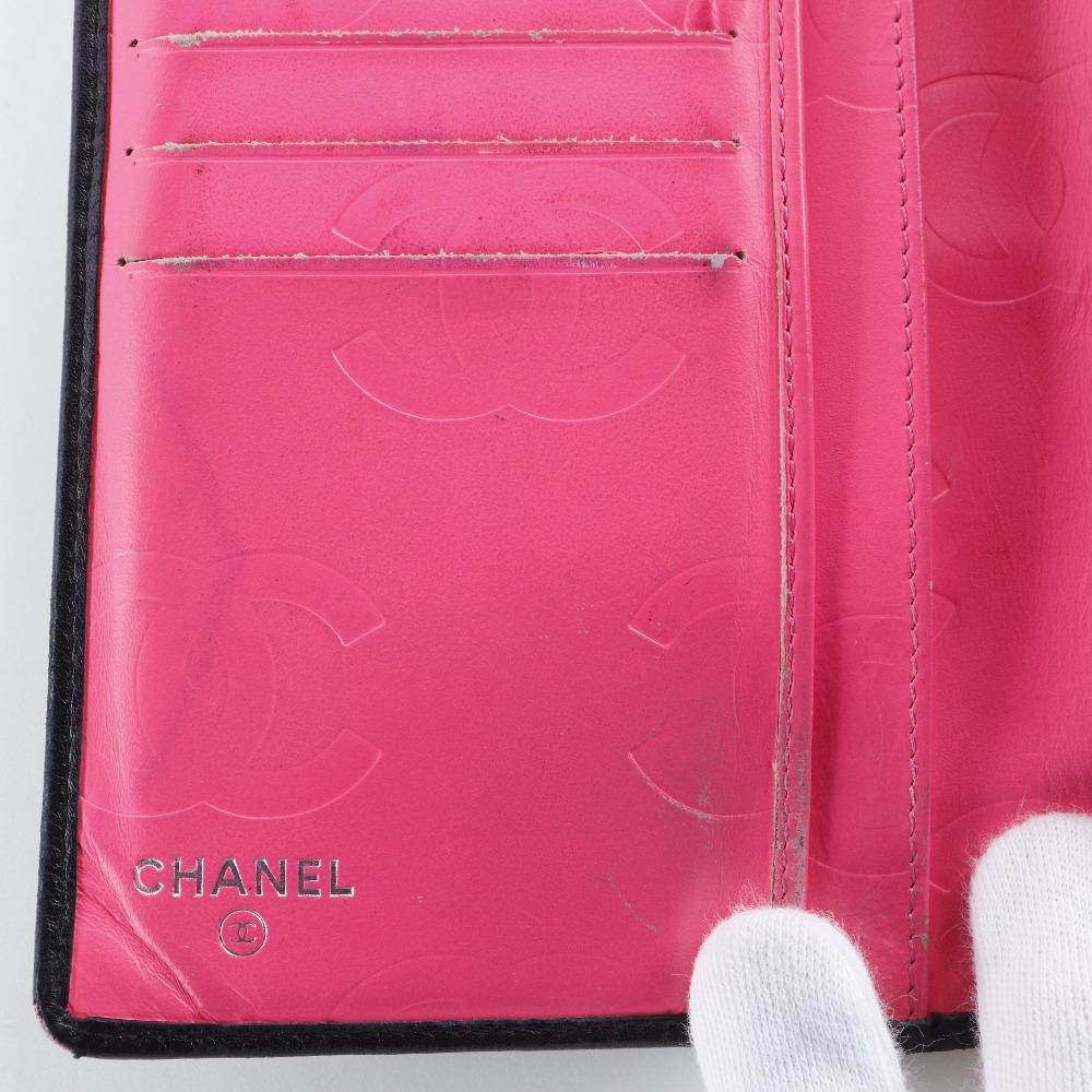 CHANEL Cambon line Purse A26717 Bifold black Calfskin Women Used
