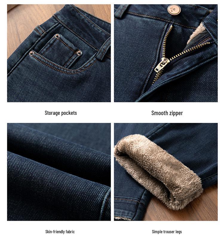 Women's Velvet Lined High Waist Slim Straight Leg Jeans for Autumn/Winter