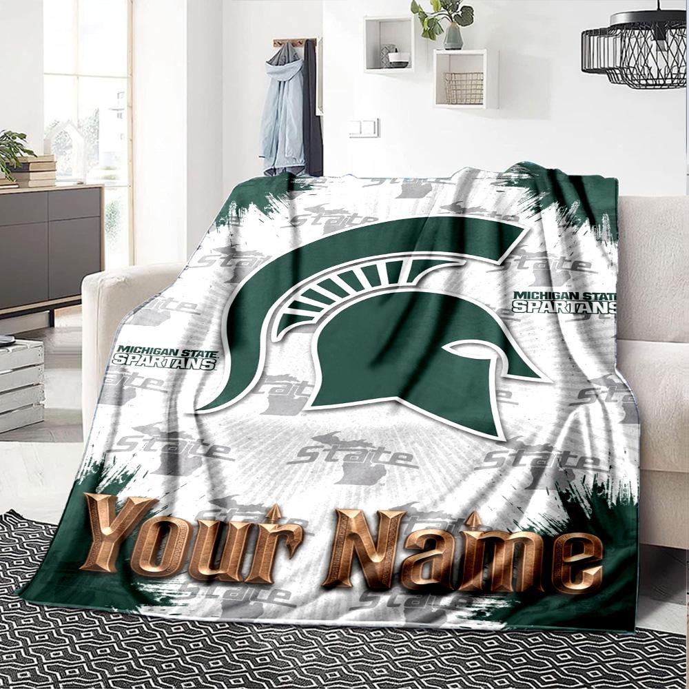 Name Custom Michigan State Spartans Print Flannel Blanket High Quality Warm Comfortable Cover for All Seasons Perfect for Gifts Home Decor