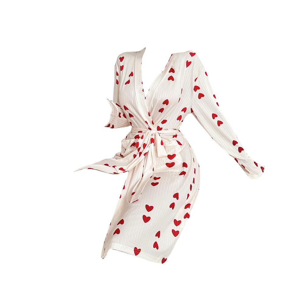 European-American Heart Print Long-Sleeve Women's Homewear for All Seasons